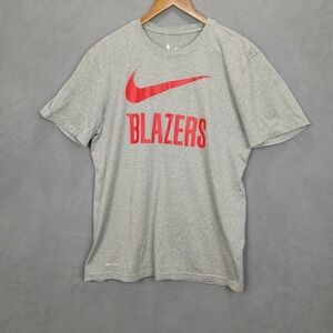 Nike NBA Portland Trail Blazers T‎ Shirt Mens L Gray Swoosh Performance Dri Fit